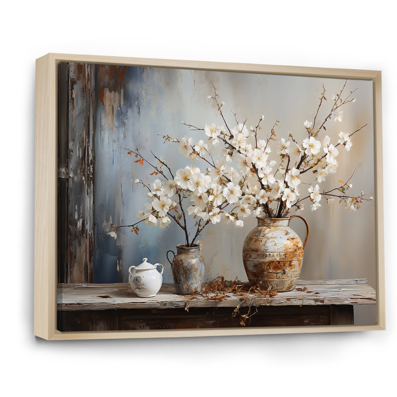 Art mural, poterie et fleurs, Cadre naturel flottant, H 12 po x l 20 po x P 1 po