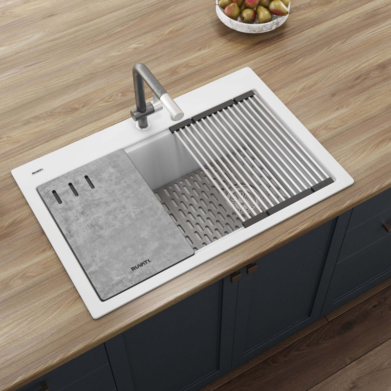 Ruvati 33" L x 22" W Drop-In Kitchen Sink with Accessories, Espresso