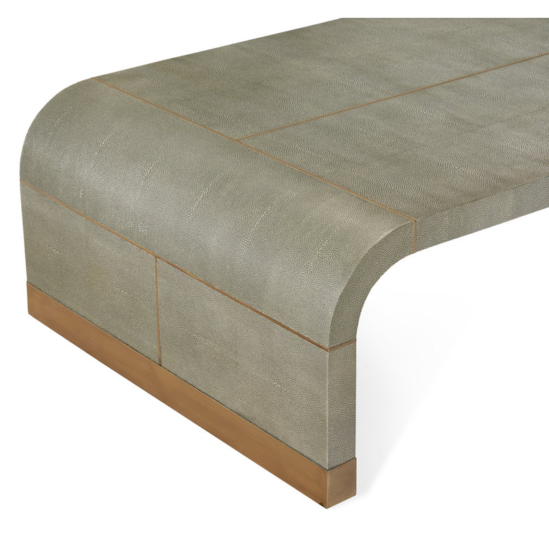 Sorrel Gray Faux Shagreen Rectangular Coffee Table with Brass Trim