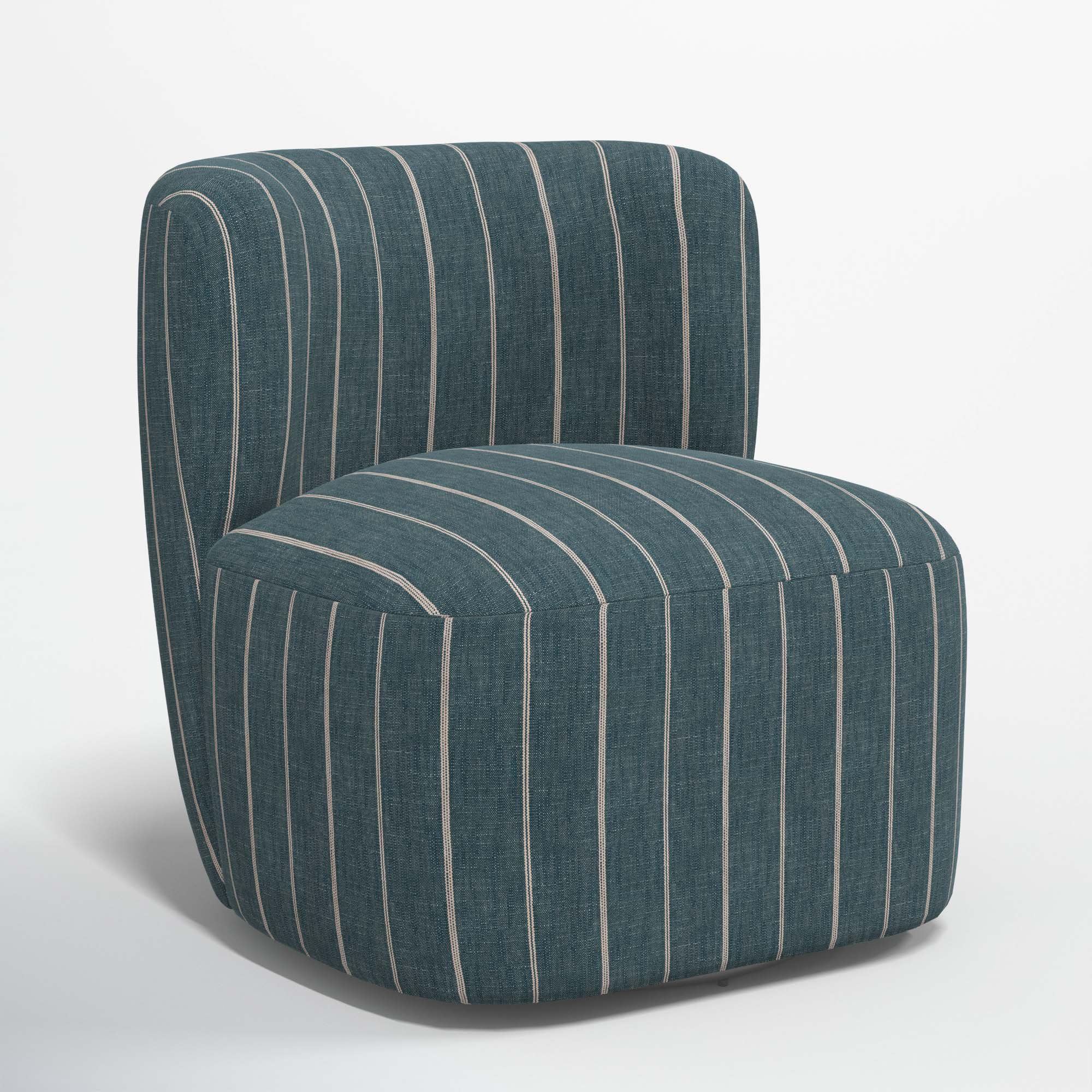 Mariza Upholstered Swivel Slipper Chair, Fritz Indigo Stripe