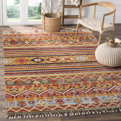 Donnchadh Hand Knotted Wool/Viscose/Cotton Southwestern Rug in Orange