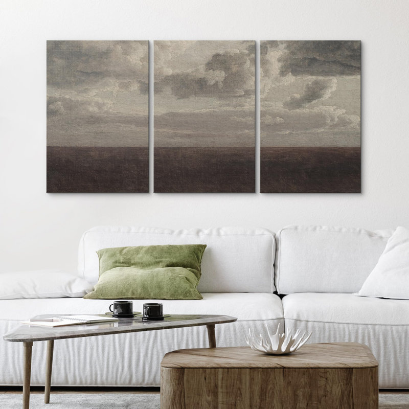 Nuage de tempête pastorale campagne champêtre paysage nature moderne Art déco rustique relax 3 pièces, Toile tendue
