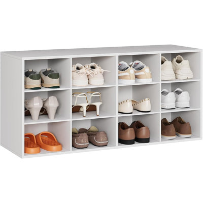 12-Cubby Shoe Rack Bench – 3-Tier Wooden Shoe Organizer with Storage for Entryway, Mudroom & Closet