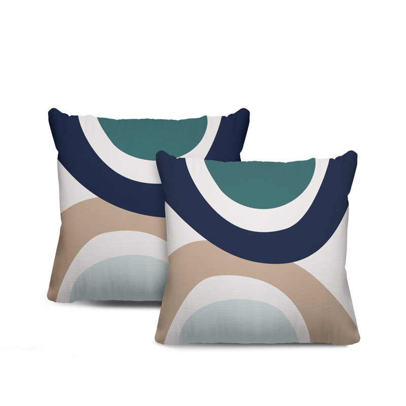 Jeté carré en polyester / mélange de polyester intérieur / extérieur, L 19 po x H 19 po, Émeraude / bleu marine / beige