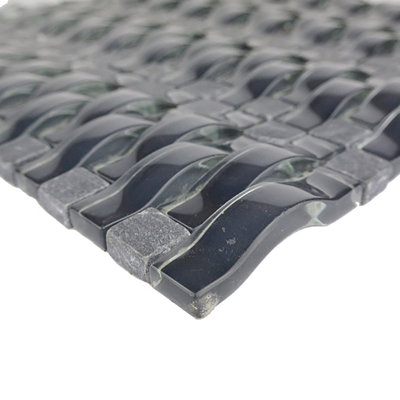3D Wave 12 in. x 12 in. Glass & Stone Multi Finish Mosaic Decorative Kitchen & Bathroom Wall Tile