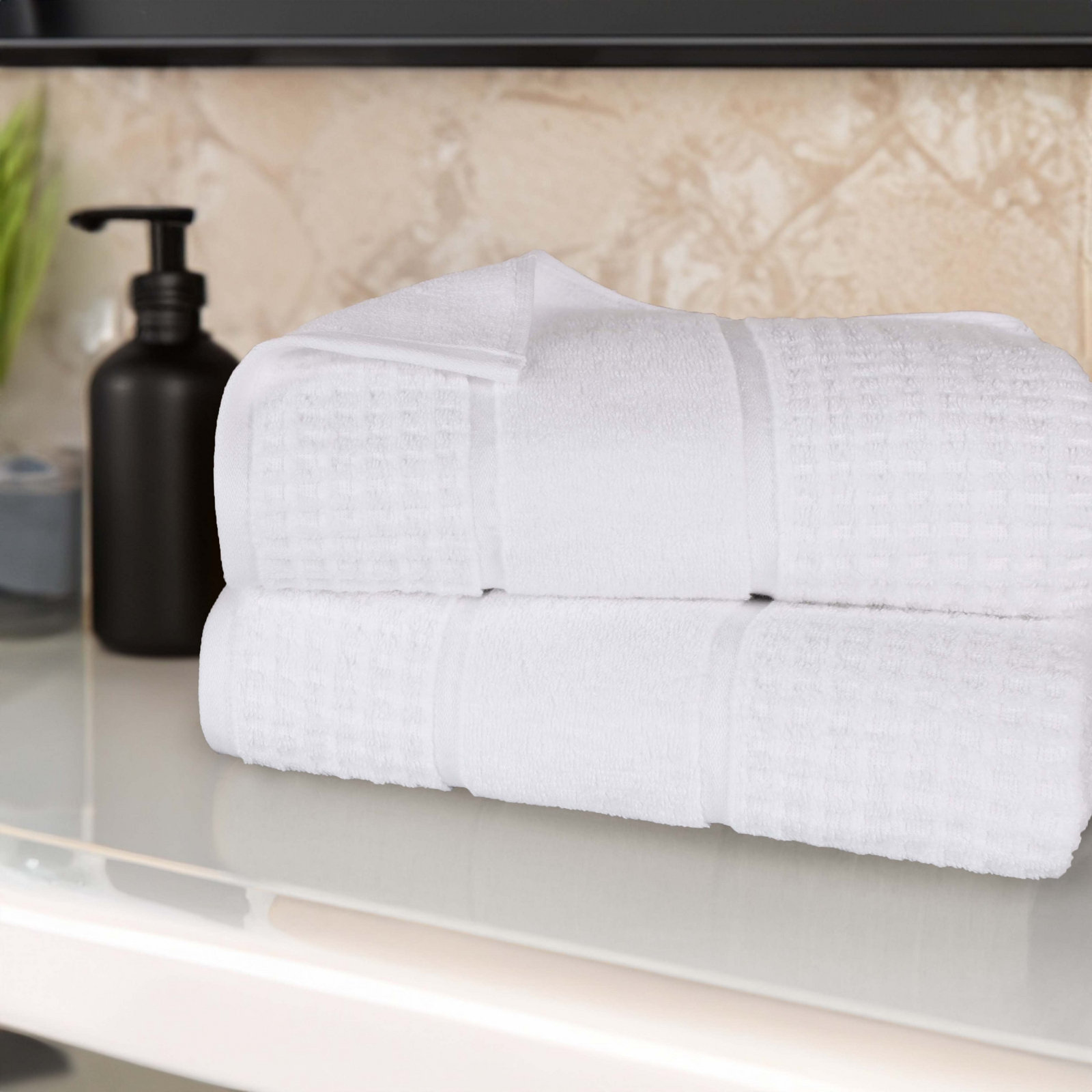 Hiyabel Zero Twist 100% Cotton Waffle Honeycomb Bath Sheet Set, White