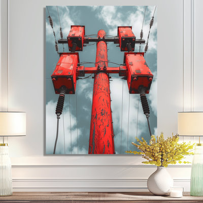 Red Black Urban Electric Power Lines I - impression d'art mural lignes électriques
