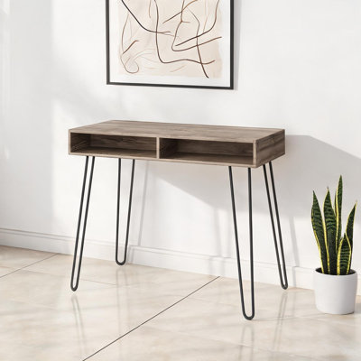 Bureau d'ordinateur en stratifié avec pieds en épingle à cheveux, table d'écriture de 40 pouces et 2 casiers ouverts pour le bureau à domicile