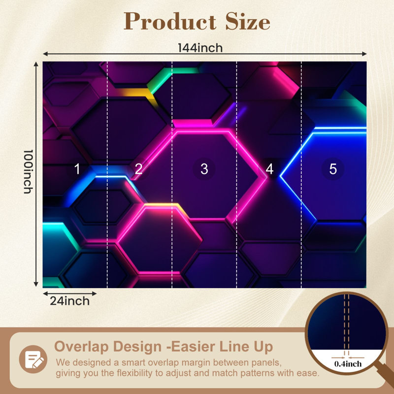 Papier peint adhésif néon Neon Hexagon, L 144 po x l 100 po