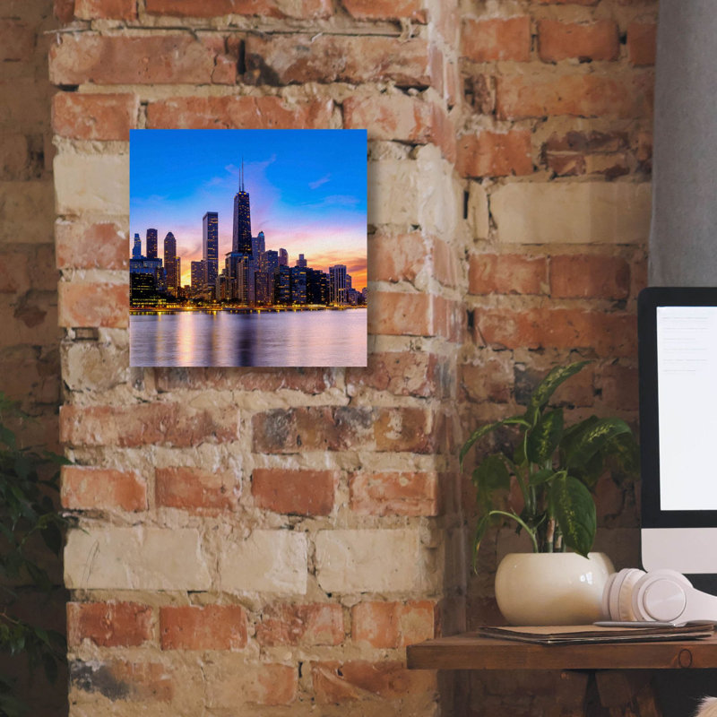 «Chicago - Amber Sunset Glow» par Epic Portfolio, art mural sur toile, H 12 po x l 12 po x P 0,75 po