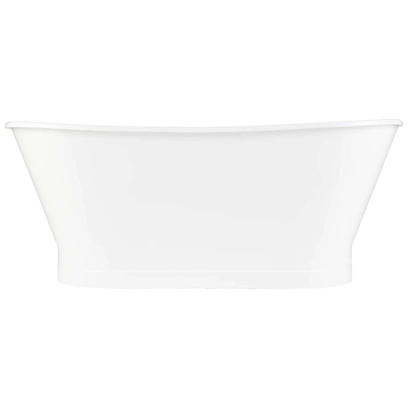 67" Kateryn Cast Iron Freestanding Bateau Tub, White, Chrome