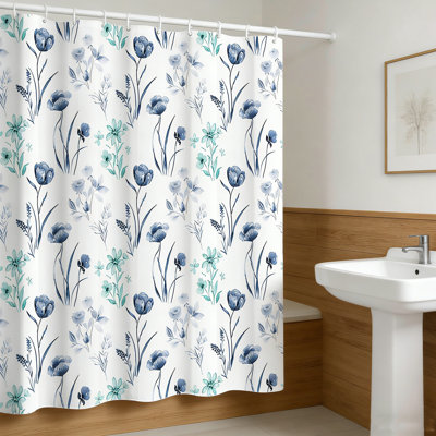 Plant Print Minimalist Bathroom Curtain, Machine Washable Spring Modern Shower Curtains, Waterproof Fabric Shower Curtain Set with Hooks, Modern Farmhouse Country Plant Leaves Bathroom Decor