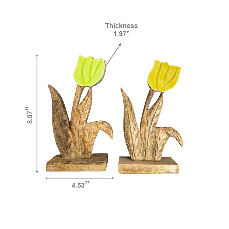 Bois de manguier avec décor de tulipe recouverte d'émail - ensemble de 2