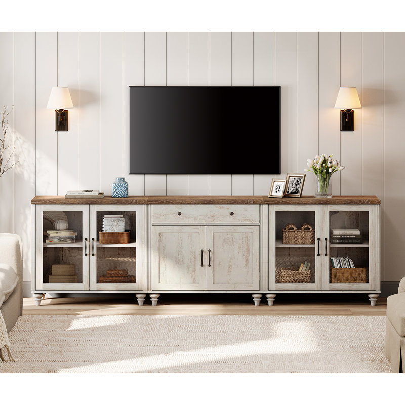 TV Stand For 100 Inch TV, 3-In-1 TV Console Table For 75/80/85/90 Inch TV, Entertainment Center With 6 Doors And A Drawer, Kitchen Sideboard Buffet Cabinet For Dining Room, Rustic White