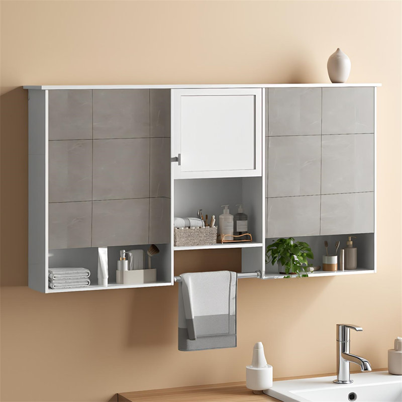 Armoire à pharmacie murale 55 po 3 en 1 avec 2 portes en miroir, charnières à fermeture en douceur et tablette réglable, grande armoire de rangement avec cadre en panneau de fibres à densité moyenne de 55 po