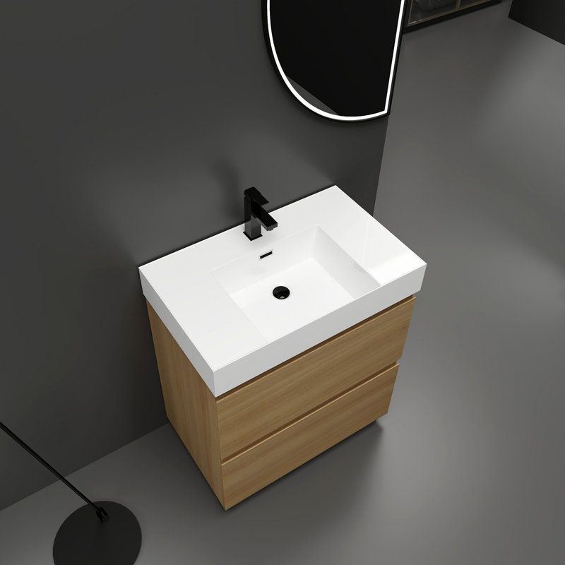 Meuble-lavabo de 30 po avec lavabo simple, meuble-lavabo encastré avec tiroir double, meuble-lavabo sur pied autoportant, bois d'ingénierie