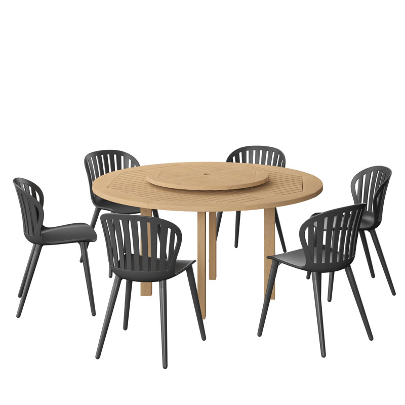 Anautica Outdoor Patio 7pc 100% FSC Certified Wood and Aluminum Dining Set, Black