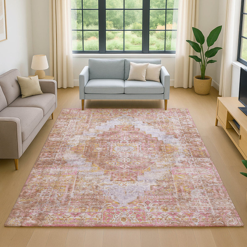 Premium Machine Washable Mayfield AMF2140 global Rug, 5' x 7'6", Blush