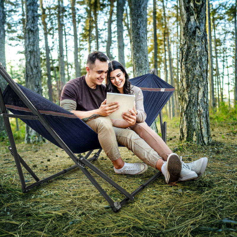 Aegean Blue Double Camping Hammock with Adjustable Stand