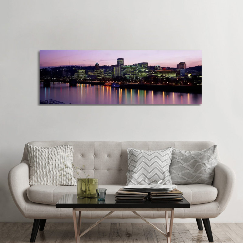 Buildings Lit Up At Night, Portland, Oregon, USA - Wrapped Canvas Panoramic Print, 182.88 cm H x 60.96 cm W