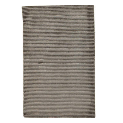 Tapis rayé gris / gris clair en laine / coton noué à la main 3 pi x 5 pi 2 po