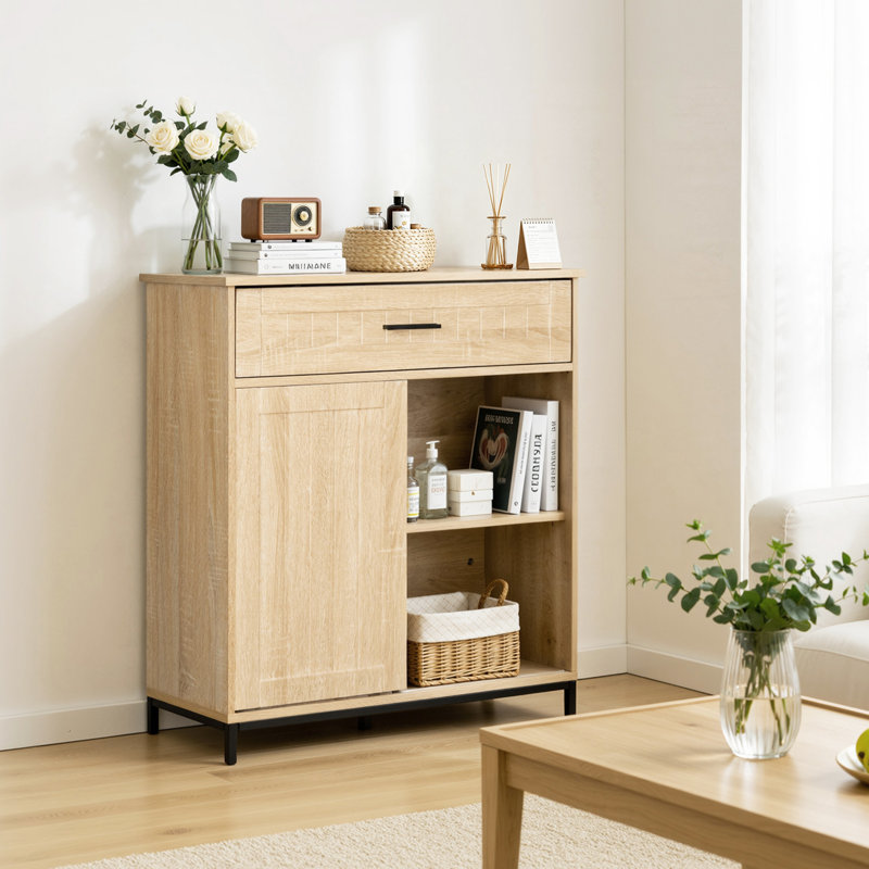 Sideboard, Kitchen Storage Cabinet with Countertop, Sliding Doors, Drawers & Adjustable Shelves, Suitable for Kitchen, Dining Room & Living Room, Dimensions: 70 x 80.5 x 30 cm
