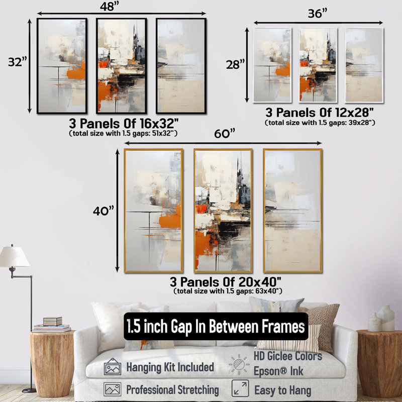 Ensemble de salon moderne et scandinave beige et jaune, Cadre flottant noir, H 40 po x l 60 po x P 1 po