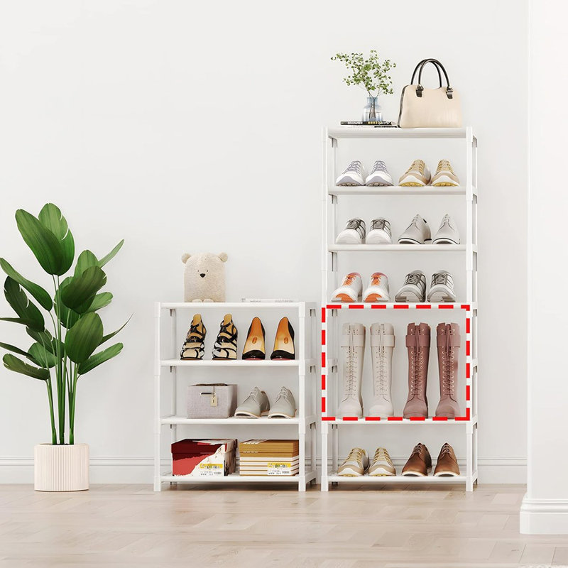 Petite étagère à chaussures à 4 niveaux en métal - Organisateur de chaussures pour enfants empilable, étroit et robuste pour placard, entrée, couloir, salon et chambre à coucher (blanc)