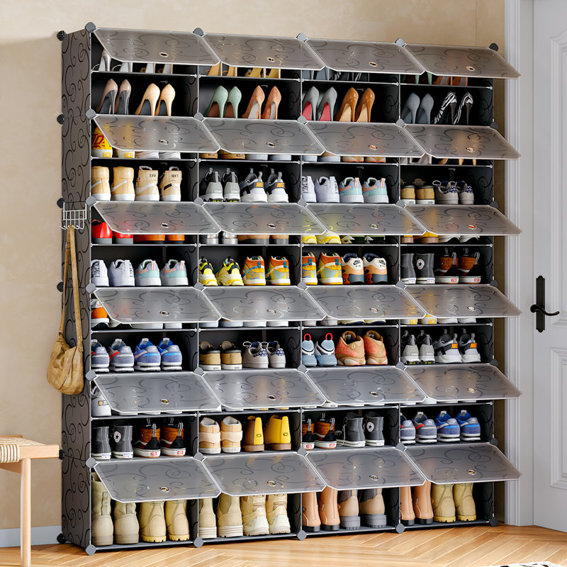 96-Pairs Shoe Storage Organizer Cabinet,Portable Shoe Rack with Door,Large DIY Detachable Shelves
