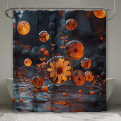 Orange Floral Bubbles Shower Curtains Extra Long