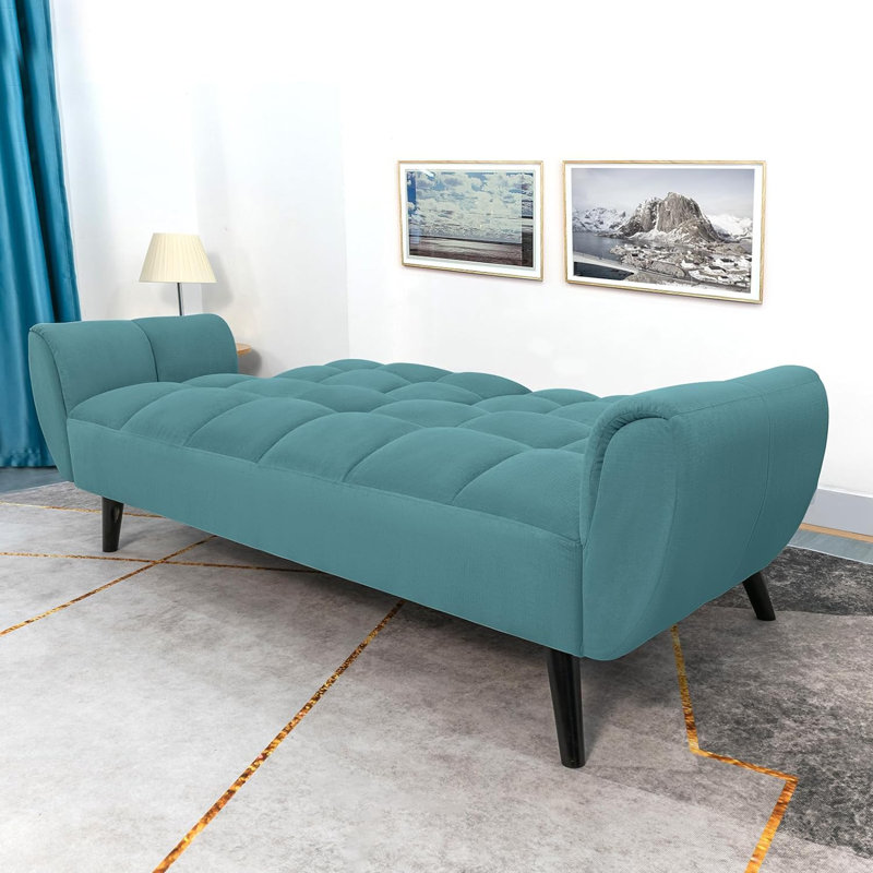 Kennidee 74.41'' Upholstered Convertible Sofa, Navy Cotton