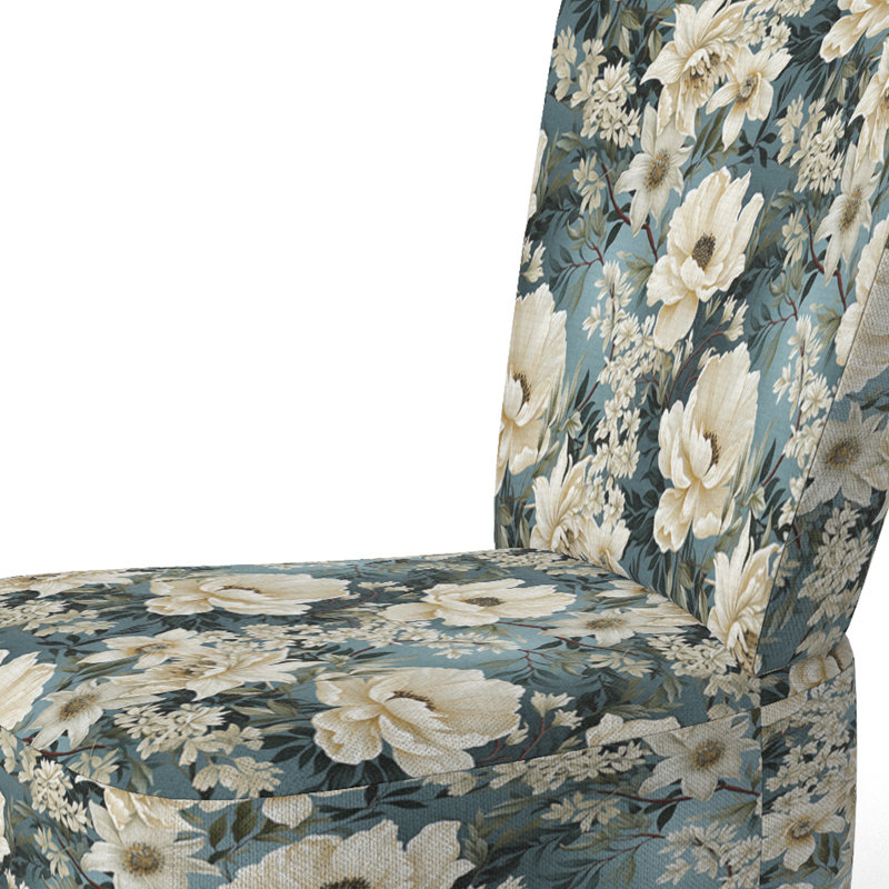 Blanc et bleu délicates fleurs de coquelicots - Chaise d'appoint rembourrée Cottage