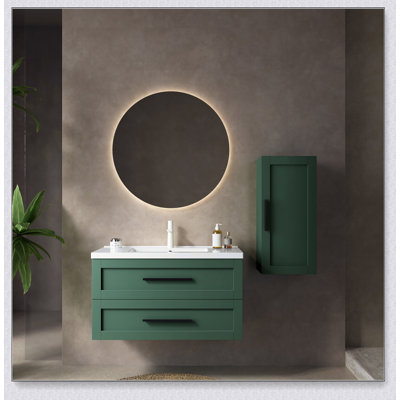 Meuble-lavabo 36 po avec lavabo, meuble-lavabo mural moderne flottant avec 2 tiroirs (sans armoire latérale), lavabo en céramique blanc sans robinet, vert