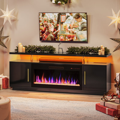  Blakelee 70" TV Stand for TVs up to 75",Media Entertainment Stand with Electric Fireplace Included