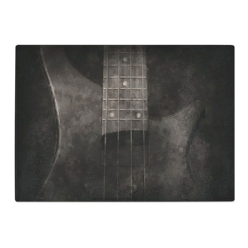 Tempered Glass Top of a Bass Guitar Painting Chopping Board, 20 cm x 28.5 cm