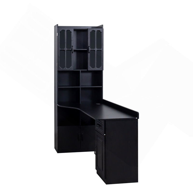 Bureau d'ordinateur d'angle en L pour bureau à domicile ou bureau d'étude, table d'étude de style moderne avec tiroirs, bibliothèque et huche, conception en L 2 en 1, grand espace de travail