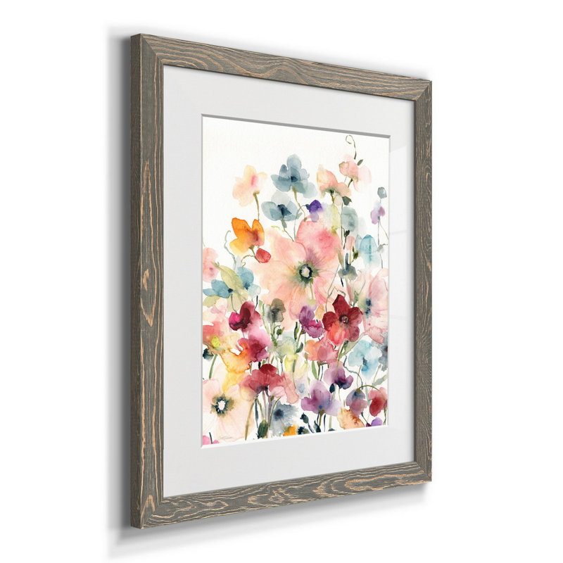 Coquelicots et petits pois - Reproduction d'art sur papier encadrée, Cadre gris, H 20 po x l 17 po x P 1,5 po