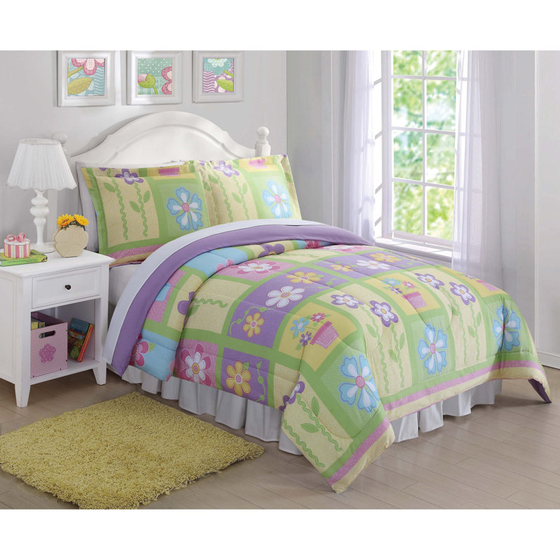 Ensemble d'édredon en microfibre douce / jaune / vert / mauve / rose / bleu Sweet Helena, Édredon simple + 1 taie décorative