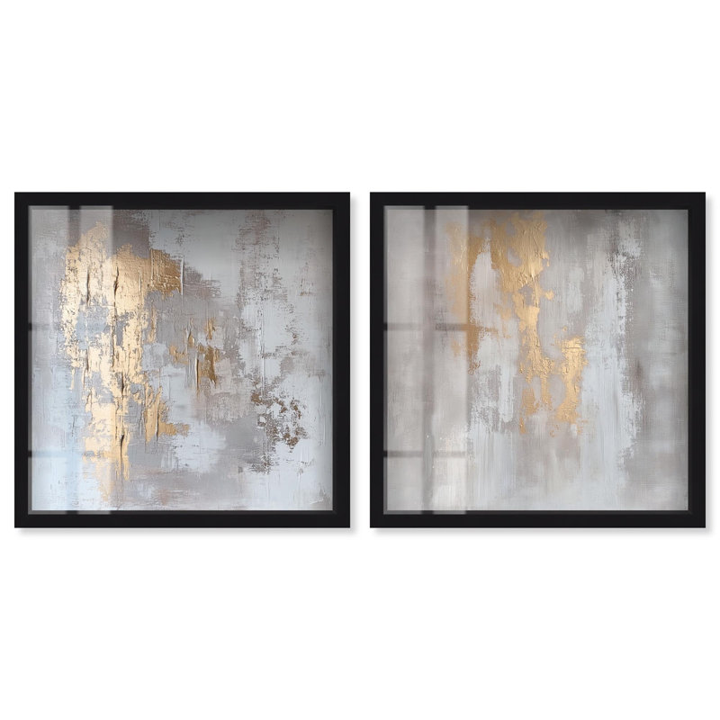 «Rustic Gold Expose © Duo Shadowbox Print Gold Boho» par Art Remedy, cadre noir, 40 x 40, H 41 po x l 41 po, Structure noire