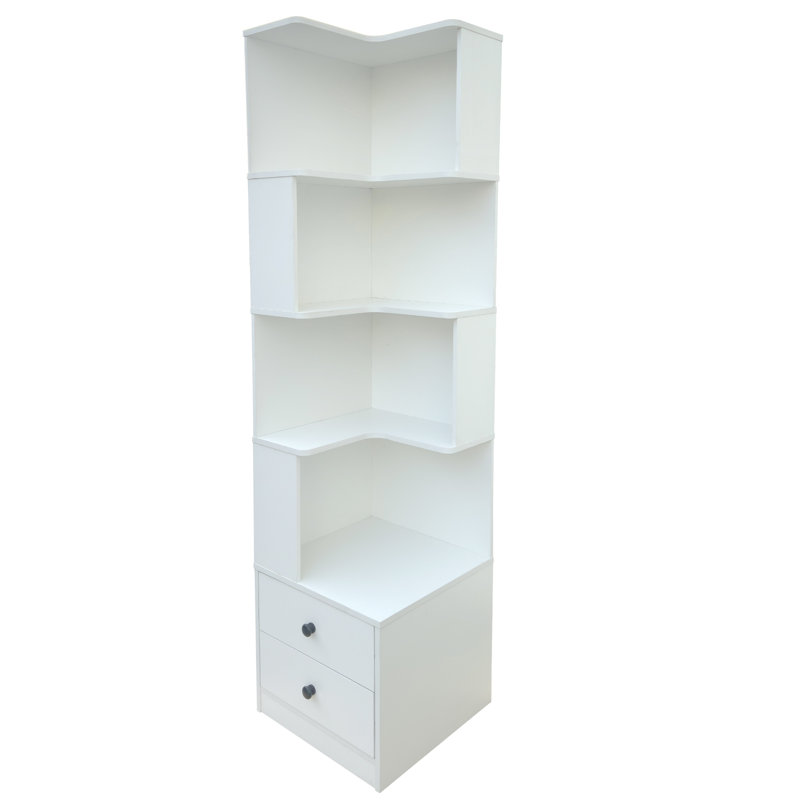 Bibliothèque d'angle avec tiroirs, White