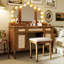 Ensemble de coiffeuse 44,37 "avec tabouret, 13 ampoules Hollywood et 3 modes d'éclairage, coiffeuse à miroir triple pliable avec tabouret rembourré, station de charge, beaucoup de rangement, espresso-1316888808
