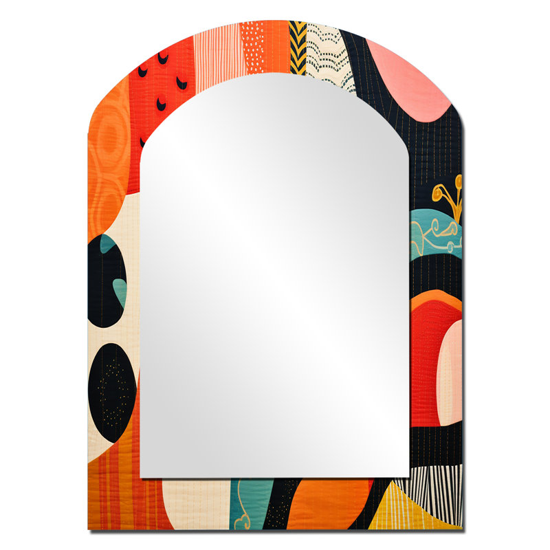 Mid Century Vintage Textiles II - Mid-Century Modern Arch Unique Wall Mirror, Modern, 34 po x 25 po
