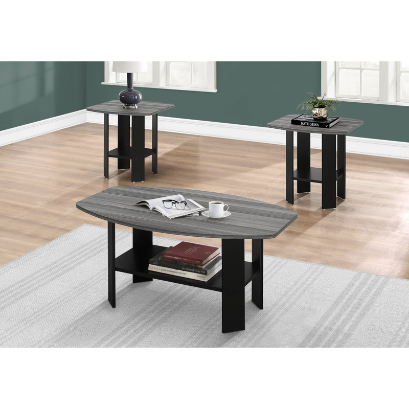 Ensemble de table, ensemble 3 pièces, café, bout, côté, décor, salon et stratifié gris, transitionnel, Noir, Gris