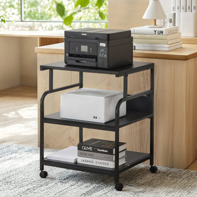 3 Tier Large Printer Stand With Wheels Power Outlet Usb Port, Rolling Cart Printer Scanner Table With Storage Shelf For Home Office