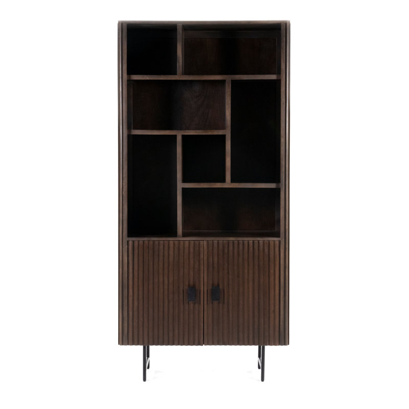 Brown Mango Wood Vertical Bookcase with Doors