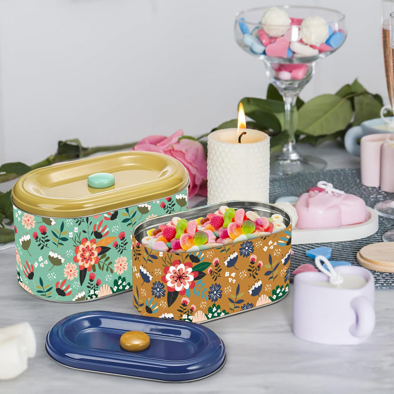 2 Pack Tin Cookie Snack Jars With Lid, Metal Biscuit Storage Container Decorative Snack Tin Canister Cute Countertop Tinplate Box For Cookie, Biscuit, Candy, Snack,Chocolate, 2 Sizes