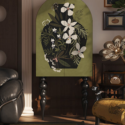 Armoire en bois à motif floral chinois