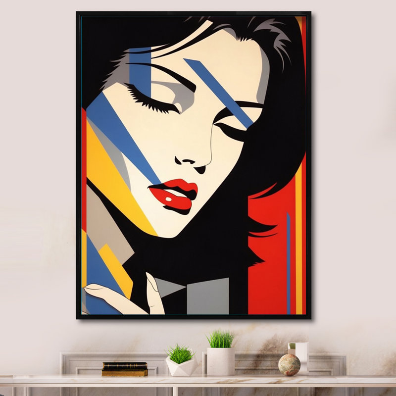 Rétro portrait de femme Pop art - impression, H 40 po x l 30 po x P 1,5 po, Cadre flottant noir