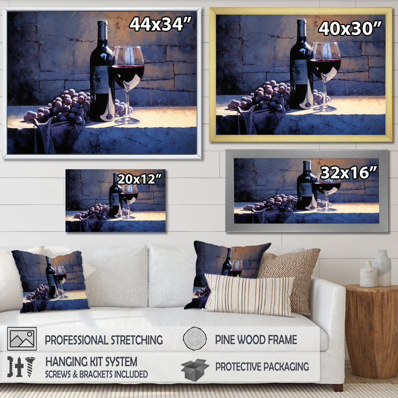 Syrahs Shadow - Wine, reproduction d'art sur toile, H 34 po x l 44 po x P 1,5 po, Cadre naturel flottant