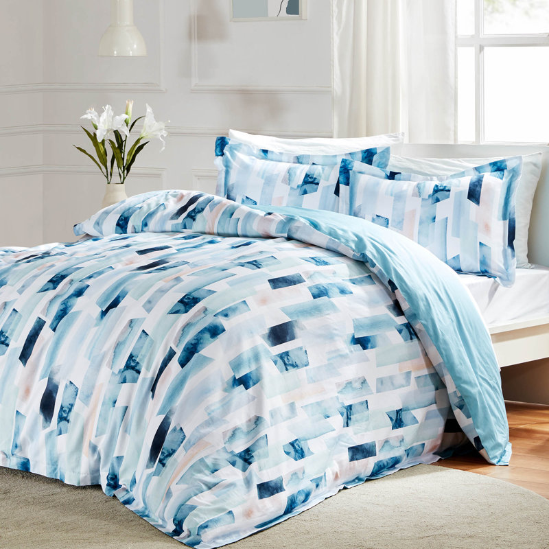 Twill Floral Duvet Cover, Geometry Ink, Full/Queen Duvet Cover + 2 Standard Shams